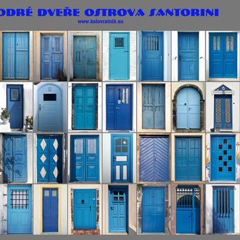 Modré dveře ostrova Santorini