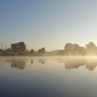 mlha na rybníku