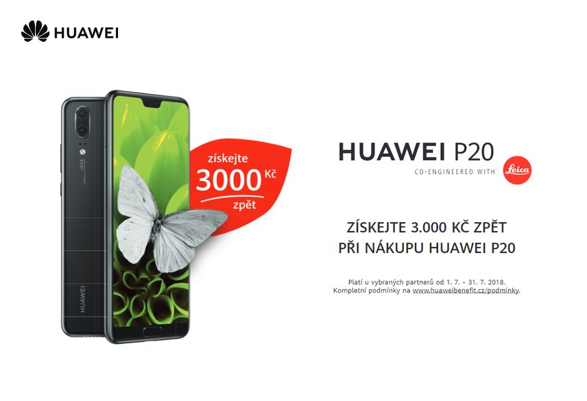 Získejte 3 000 Kč zpět při nákupu špičkového fotomobilu Huawei P20
