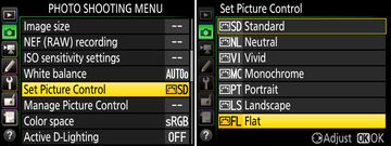 Struktura nastavení obrazových profilů v menu fotoaparátu (Nikon) | Megapixel