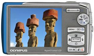 Olympus Mju 1010 modrý + baterie + pouzdro + poutko + sada skinů v ceně 450 Kč zdarma!