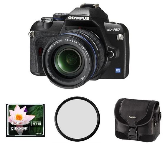 Olympus E-450 Double Zoom Kit + CF 4GB karta + brašna Surrounder 130 + filtr UV 58mm! + fotokniha zd