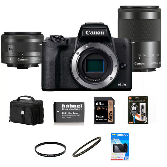 Canon EOS M50 Mark II + 15-45 mm + 55-200mm černý - Foto kit