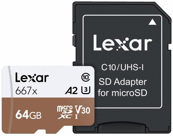 Lexar microSDXC 64GB 667x Professional Class 10 UHS-I U3 A2 (V30)